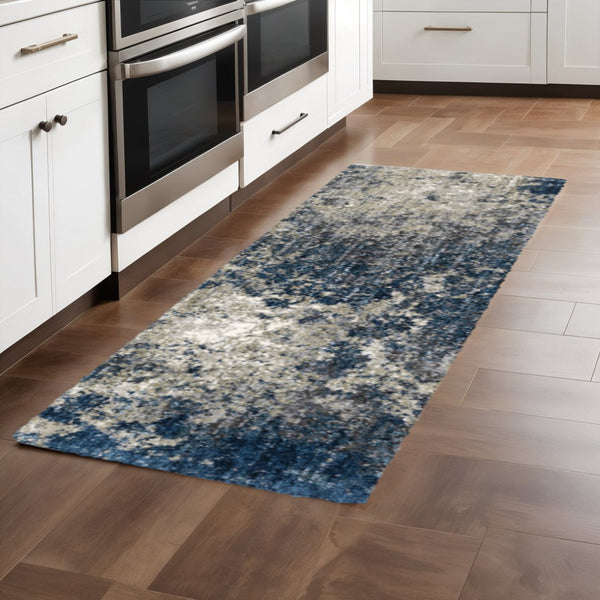 HomeRoots 8' Blue and Gray Abstract Shag Runner Rug - Stylish, Soft, Stain-Resistant Design for Hallways and Corridors 8' Runner 507831