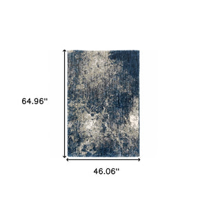 HomeRoots 8' Blue and Gray Abstract Shag Runner Rug - Stylish, Soft, Stain-Resistant Design for Hallways and Corridors 4' X 6' 507832