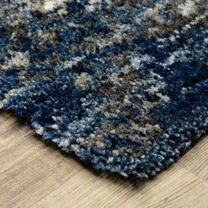 HomeRoots 8' Blue and Gray Abstract Shag Runner Rug - Stylish, Soft, Stain-Resistant Design for Hallways and Corridors 4' X 6' 507832