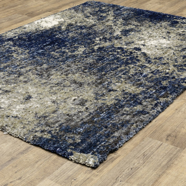 HomeRoots 8' Blue and Gray Abstract Shag Runner Rug - Stylish, Soft, Stain-Resistant Design for Hallways and Corridors 4' X 6' 507832