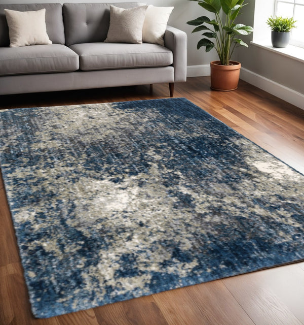 HomeRoots 8' Blue and Gray Abstract Shag Runner Rug - Stylish, Soft, Stain-Resistant Design for Hallways and Corridors 5' X 8' 507833