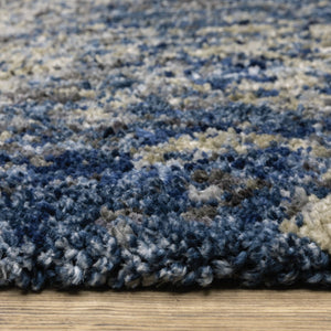 HomeRoots 8' Blue and Gray Abstract Shag Runner Rug - Stylish, Soft, Stain-Resistant Design for Hallways and Corridors 5' X 8' 507833