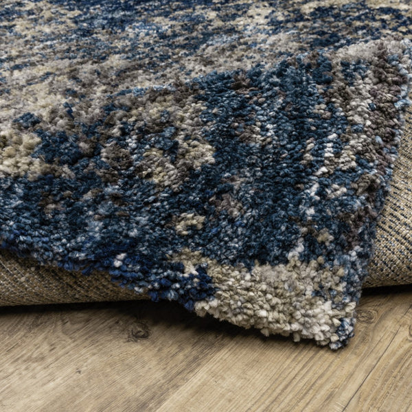 HomeRoots 8' Blue and Gray Abstract Shag Runner Rug - Stylish, Soft, Stain-Resistant Design for Hallways and Corridors 5' X 8' 507833