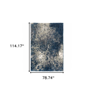 HomeRoots 8' Blue and Gray Abstract Shag Runner Rug - Stylish, Soft, Stain-Resistant Design for Hallways and Corridors 7' X 10' 507834