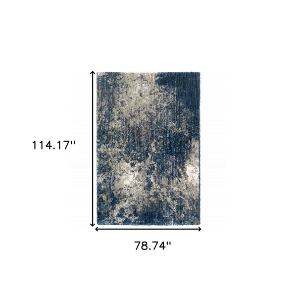 HomeRoots 8' Blue and Gray Abstract Shag Runner Rug - Stylish, Soft, Stain-Resistant Design for Hallways and Corridors 7' X 10' 507834