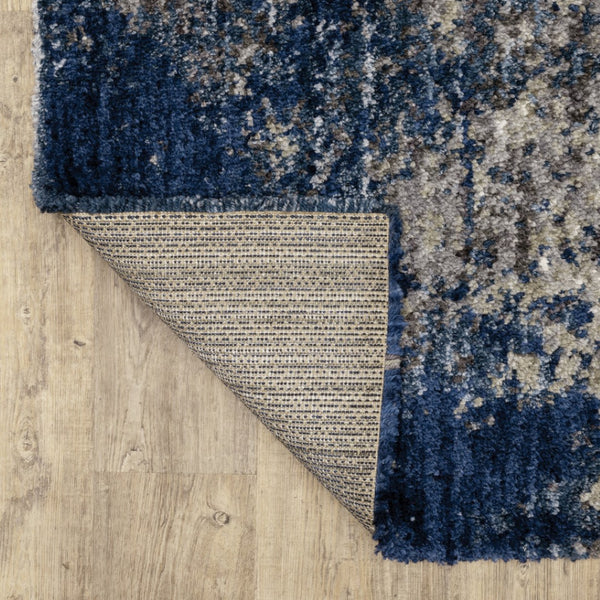 HomeRoots 8' Blue and Gray Abstract Shag Runner Rug - Stylish, Soft, Stain-Resistant Design for Hallways and Corridors 7' X 10' 507834