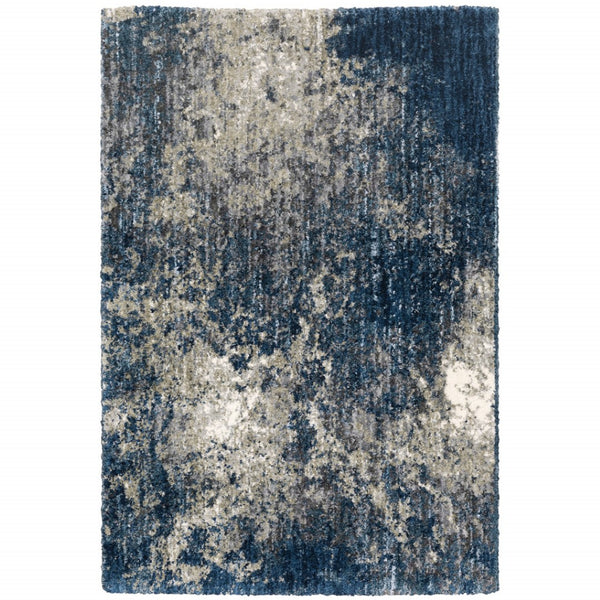 HomeRoots 8' Blue and Gray Abstract Shag Runner Rug - Stylish, Soft, Stain-Resistant Design for Hallways and Corridors 8' X 11' 507835