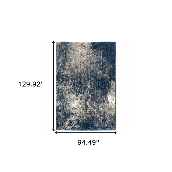 HomeRoots 8' Blue and Gray Abstract Shag Runner Rug - Stylish, Soft, Stain-Resistant Design for Hallways and Corridors 8' X 11' 507835