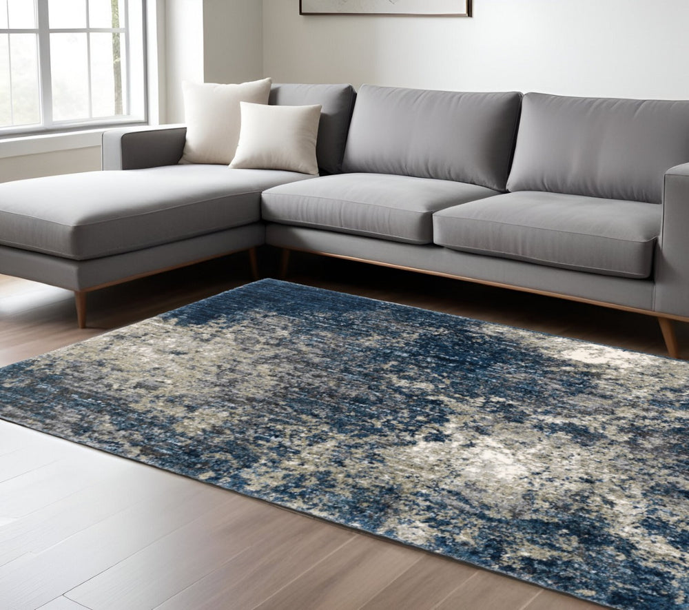 HomeRoots 8' Blue and Gray Abstract Shag Runner Rug - Stylish, Soft, Stain-Resistant Design for Hallways and Corridors 8' X 11' 507835