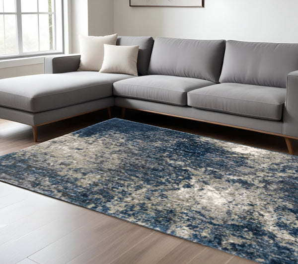 HomeRoots 8' Blue and Gray Abstract Shag Runner Rug - Stylish, Soft, Stain-Resistant Design for Hallways and Corridors 10' X 13' 507836