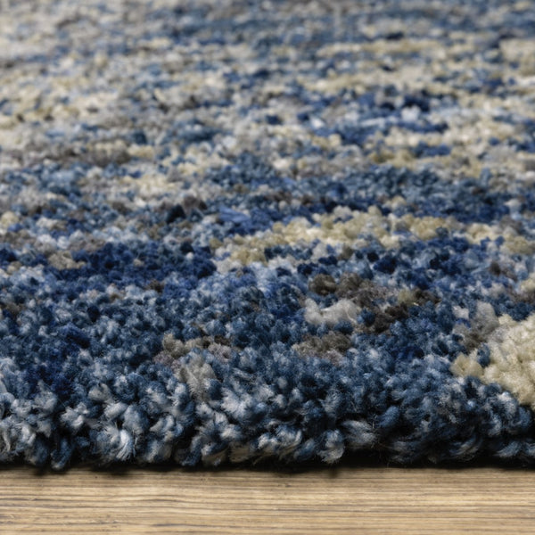 HomeRoots 8' Blue and Gray Abstract Shag Runner Rug - Stylish, Soft, Stain-Resistant Design for Hallways and Corridors 10' X 13' 507836