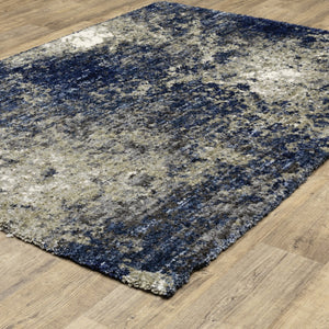 HomeRoots 8' Blue and Gray Abstract Shag Runner Rug - Stylish, Soft, Stain-Resistant Design for Hallways and Corridors 10' X 13' 507836