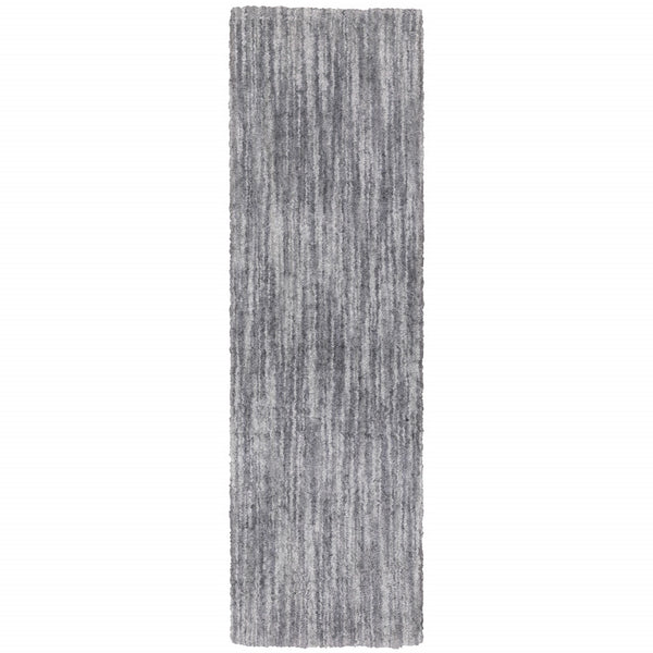Homeroots 2' X 8' Grey Shag Power Loom Stain Resistant Runner Rug Grey Polyester 507837