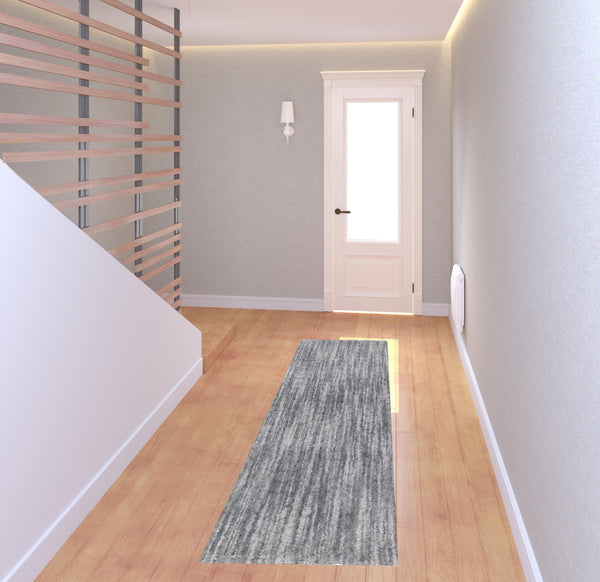 Homeroots 2' X 8' Grey Shag Power Loom Stain Resistant Runner Rug Grey Polyester 507837