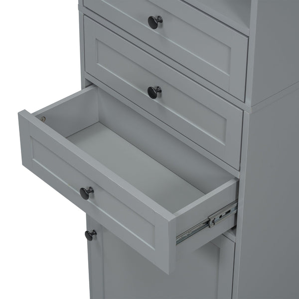 English Elm Gray Tall Storage Cabinet with 3 Drawers, Adjustable Shelves, Anti-Dump Device for Bathroom Office Home Organizing 42x23.75x6.5 WF323347AAE