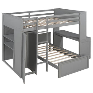English Elm Full Twin Loft Bed with Desk Wardrobe Shelves Pine Wood Frame Kids Bedroom Gray LT000821AAE-1