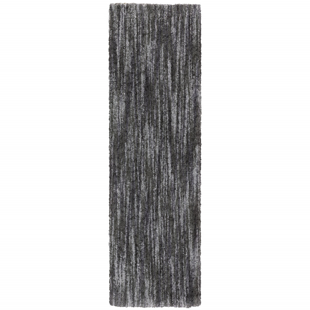 Homeroots 2' X 8' Charcoal Shag Power Loom Stain Resistant Runner Rug Charcoal Polyester 507849