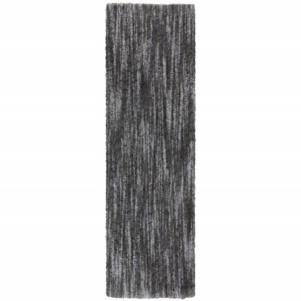 Homeroots 2' X 8' Charcoal Shag Power Loom Stain Resistant Runner Rug Charcoal Polyester 507849