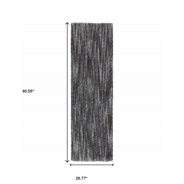 Homeroots 2' X 8' Charcoal Shag Power Loom Stain Resistant Runner Rug Charcoal Polyester 507849