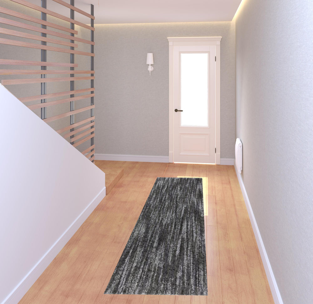 Homeroots 2' X 8' Charcoal Shag Power Loom Stain Resistant Runner Rug Charcoal Polyester 507849