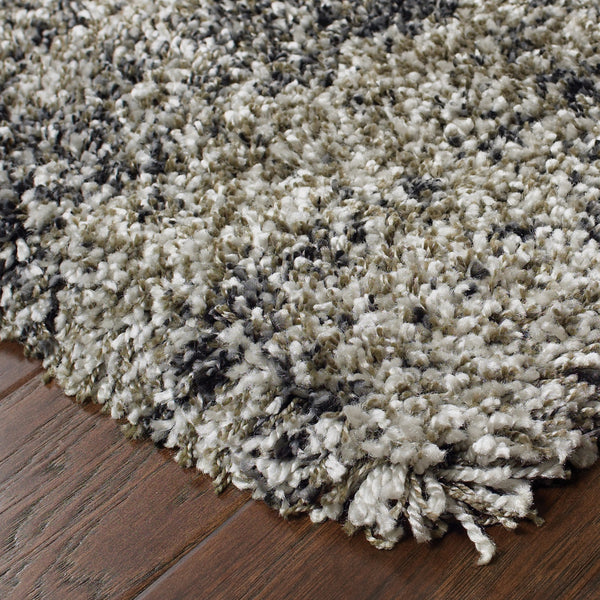 Homeroots 2' X 8' Charcoal Silver And Grey Abstract Shag Power Loom Stain Resistant Runner Rug Grey,Charcoal Polypropylene 507856