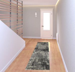 Homeroots 2' X 8' Charcoal Silver And Grey Abstract Shag Power Loom Stain Resistant Runner Rug Grey,Charcoal Polypropylene 507856