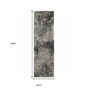 Homeroots 2' X 8' Charcoal Silver And Grey Abstract Shag Power Loom Stain Resistant Runner Rug Grey,Charcoal Polypropylene 507856