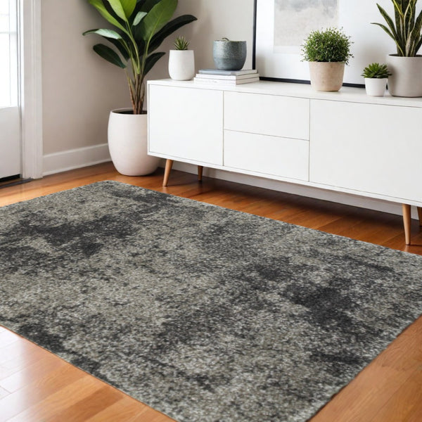HomeRoots 2' Stylish Gray and Ivory Distressed Abstract Runner Rug for Elegant Hallways and Entryways Decor 4' X 6' Rectangle 507857