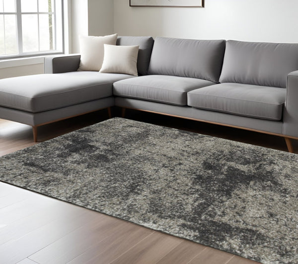 HomeRoots 2' Stylish Gray and Ivory Distressed Abstract Runner Rug for Elegant Hallways and Entryways Decor 7' X 10' Rectangle 507859