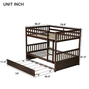 English Elm Full Over Full Bunk Bed With Twin Trundle, Ladder & Guardrails – Stylish Espresso Design & Versatile! W504S00227