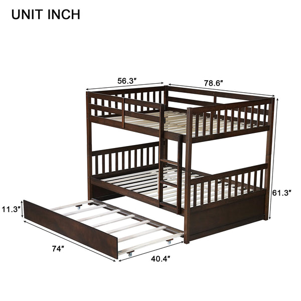 English Elm Full Over Full Bunk Bed With Twin Trundle, Ladder & Guardrails – Stylish Espresso Design & Versatile! W504S00227