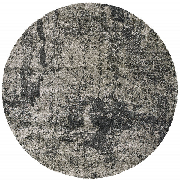 Homeroots 8' Grey Round Abstract Power Loom Stain Resistant Area Rug Grey,Charcoal Polypropylene 507860
