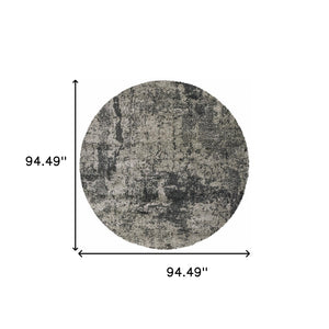 Homeroots 8' Grey Round Abstract Power Loom Stain Resistant Area Rug Grey,Charcoal Polypropylene 507860