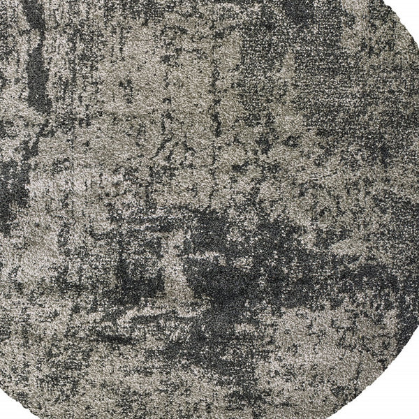 Homeroots 8' Grey Round Abstract Power Loom Stain Resistant Area Rug Grey,Charcoal Polypropylene 507860