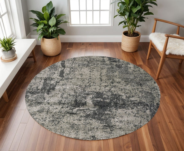 HomeRoots 2' Stylish Gray and Ivory Distressed Abstract Runner Rug for Elegant Hallways and Entryways Decor 8' Round Round 507860