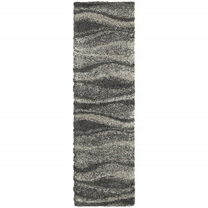 HomeRoots 8' Black and Gray Abstract Shag Runner Rug - Modern, Durable, and Easy-Care for High-Traffic Areas 2'3" x 7'6" 507864