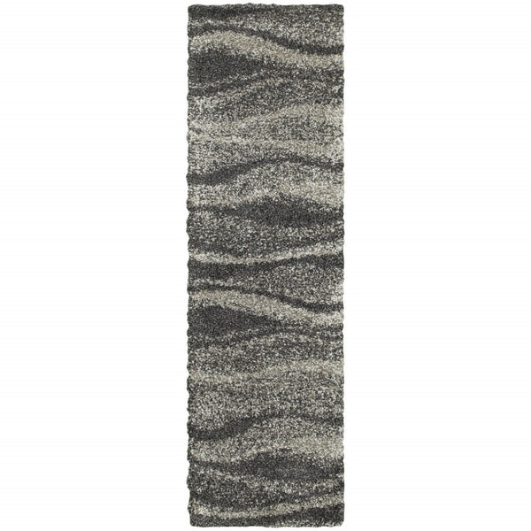 HomeRoots 8' Black and Gray Abstract Shag Runner Rug - Modern, Durable, and Easy-Care for High-Traffic Areas 2'3" x 7'6" 507864