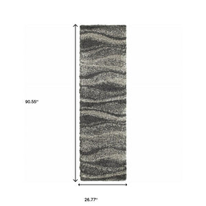 HomeRoots 8' Black and Gray Abstract Shag Runner Rug - Modern, Durable, and Easy-Care for High-Traffic Areas 2'3" x 7'6" 507864