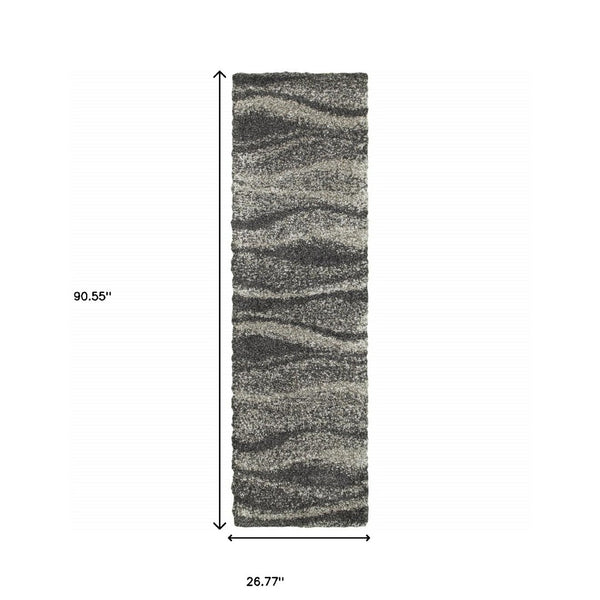 HomeRoots 8' Black and Gray Abstract Shag Runner Rug - Modern, Durable, and Easy-Care for High-Traffic Areas 2'3" x 7'6" 507864
