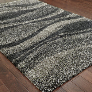 HomeRoots 8' Black and Gray Abstract Shag Runner Rug - Modern, Durable, and Easy-Care for High-Traffic Areas 4' X 6' 507865