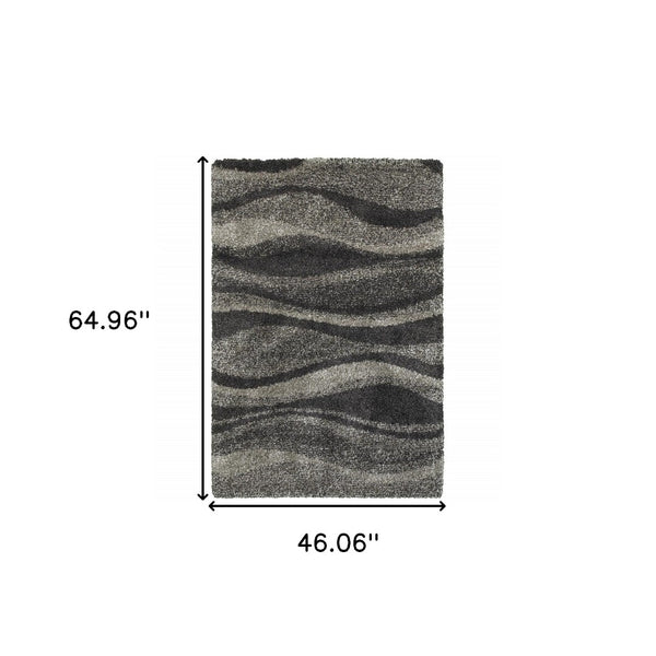 HomeRoots 8' Black and Gray Abstract Shag Runner Rug - Modern, Durable, and Easy-Care for High-Traffic Areas 4' X 6' 507865
