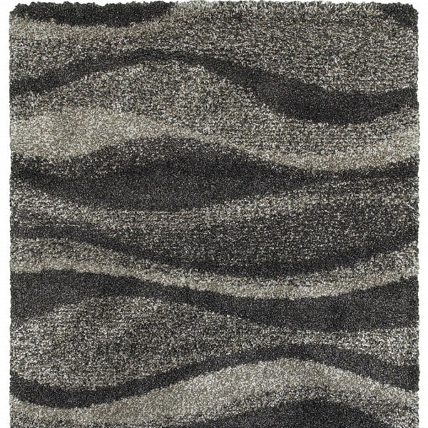 HomeRoots 8' Black and Gray Abstract Shag Runner Rug - Modern, Durable, and Easy-Care for High-Traffic Areas 4' X 6' 507865