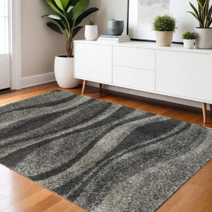 HomeRoots 8' Black and Gray Abstract Shag Runner Rug - Modern, Durable, and Easy-Care for High-Traffic Areas 4' X 6' 507865