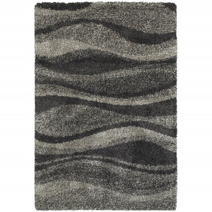 HomeRoots 8' Black and Gray Abstract Shag Runner Rug - Modern, Durable, and Easy-Care for High-Traffic Areas 5' X 8' 507866