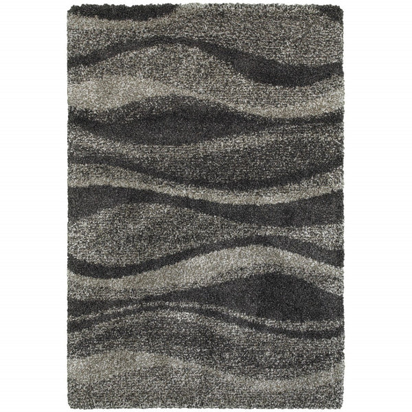 HomeRoots 8' Black and Gray Abstract Shag Runner Rug - Modern, Durable, and Easy-Care for High-Traffic Areas 5' X 8' 507866