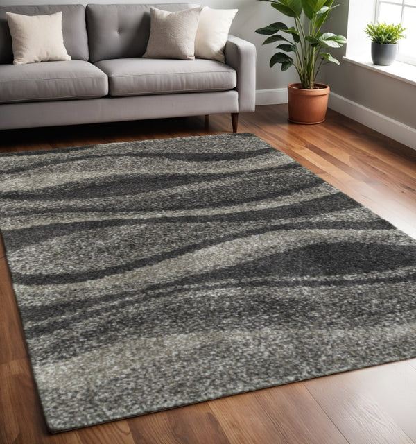 HomeRoots 8' Black and Gray Abstract Shag Runner Rug - Modern, Durable, and Easy-Care for High-Traffic Areas 5' X 8' 507866