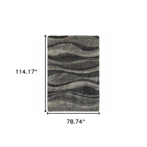 HomeRoots 8' Black and Gray Abstract Shag Runner Rug - Modern, Durable, and Easy-Care for High-Traffic Areas 7' X 10' 507867