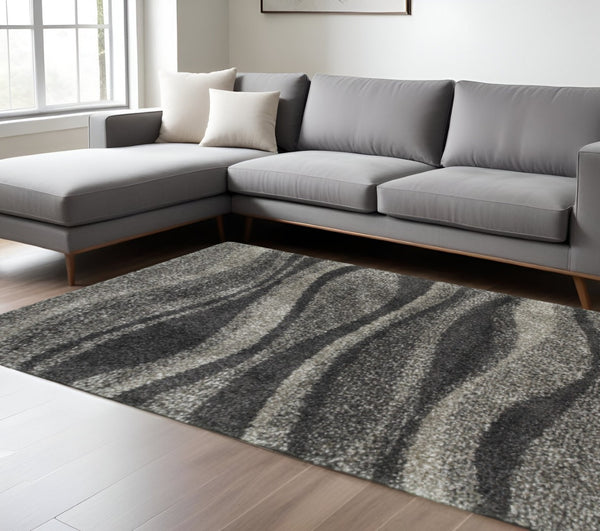 HomeRoots 8' Black and Gray Abstract Shag Runner Rug - Modern, Durable, and Easy-Care for High-Traffic Areas 7' X 10' 507867