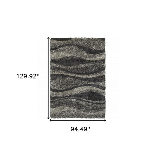 HomeRoots 8' Black and Gray Abstract Shag Runner Rug - Modern, Durable, and Easy-Care for High-Traffic Areas 8' X 11' 507868