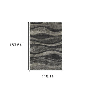 HomeRoots 8' Black and Gray Abstract Shag Runner Rug - Modern, Durable, and Easy-Care for High-Traffic Areas 10' X 13' 507869